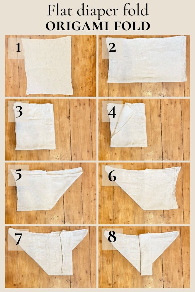 Flat diaper fold tutorial step-by-step.