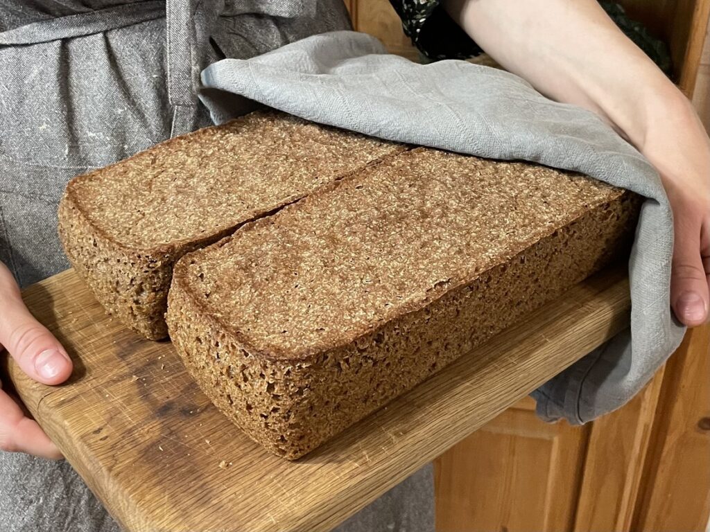 Rye bread under the towel.