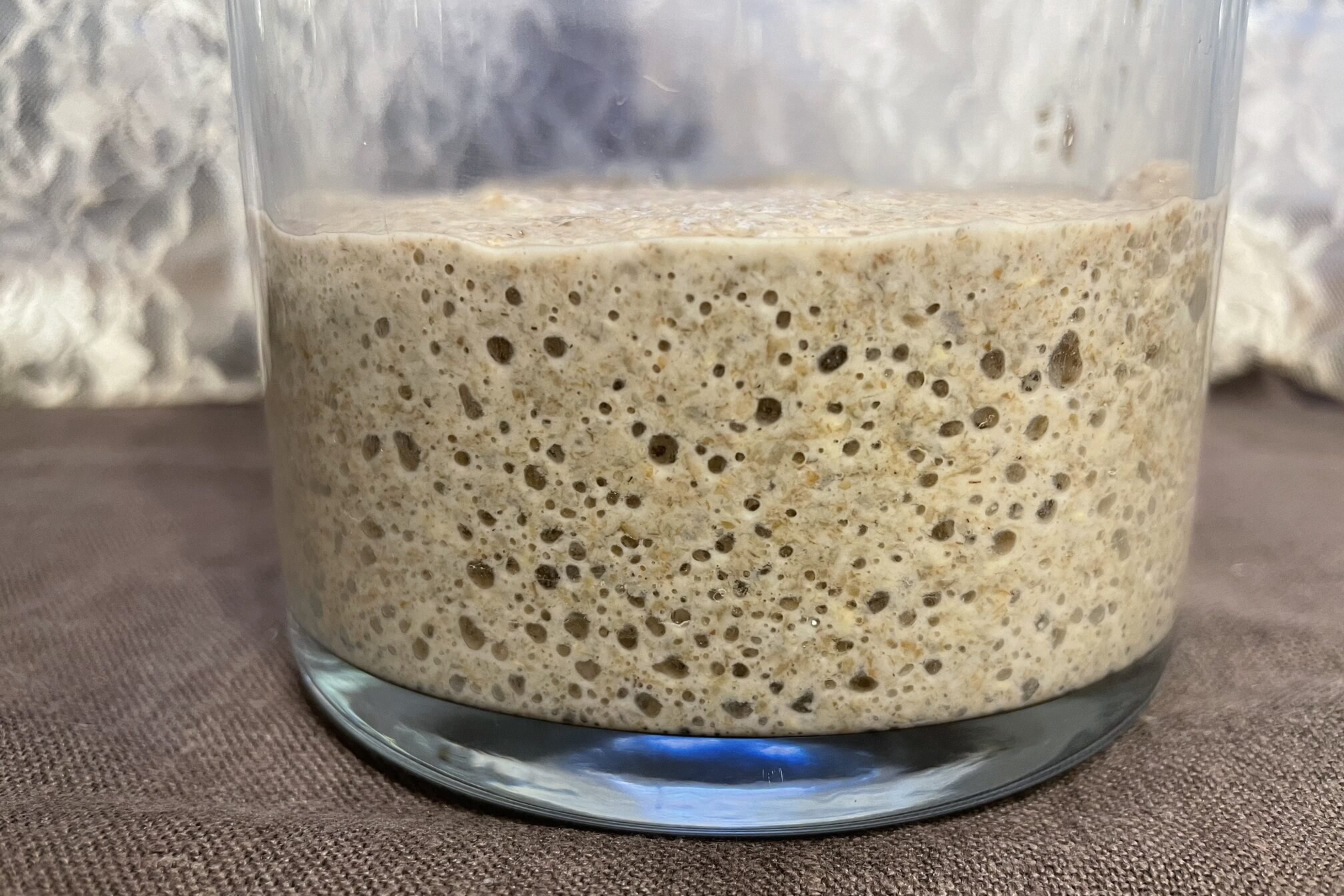 Rye sourdough starter in a glass jar.