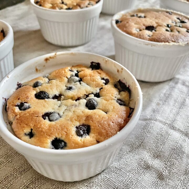 Blueberry muffins in ramekins.