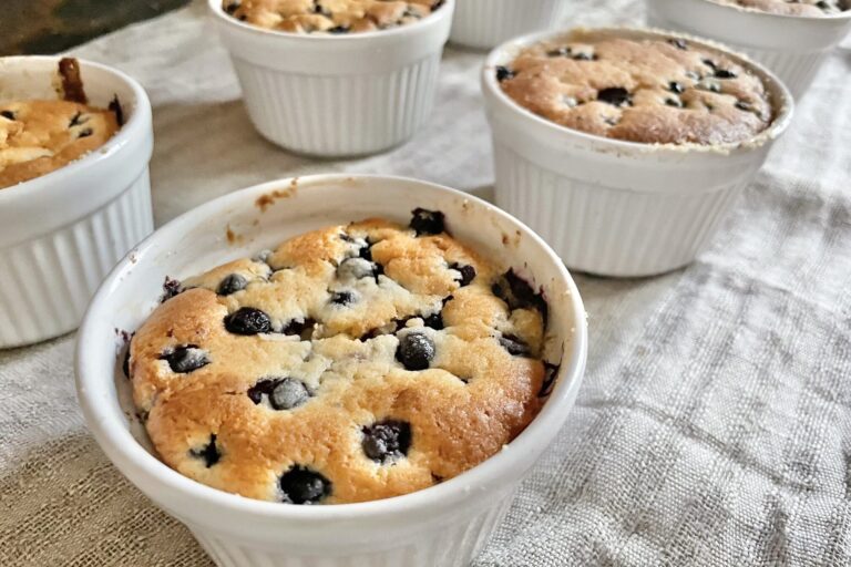 Blueberry muffins in ramekins.