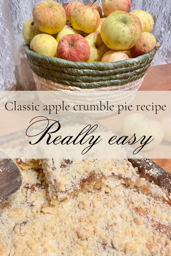 Apple crumble pie and apples.