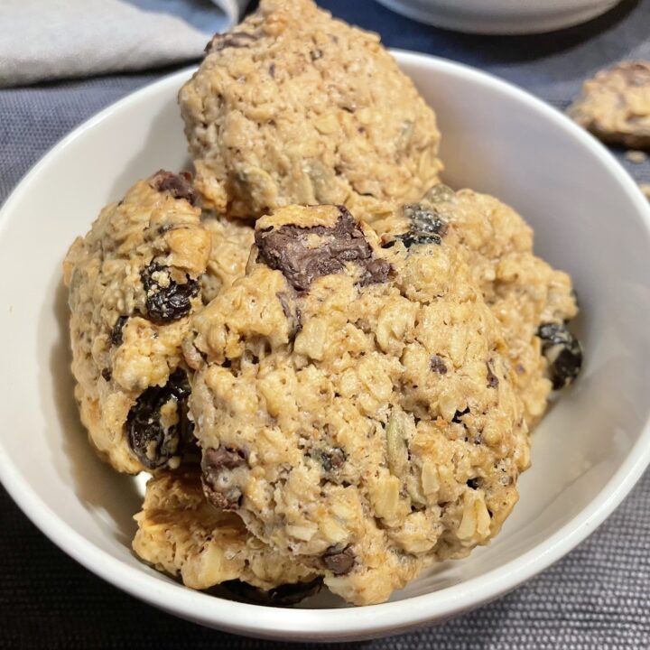 Oatmeal cookies in a bowl.