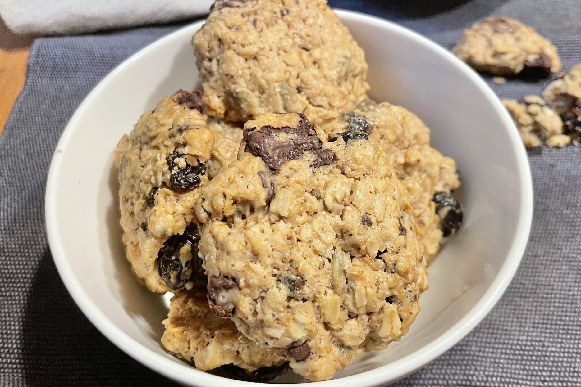 Oatmeal cookies in a bowl.